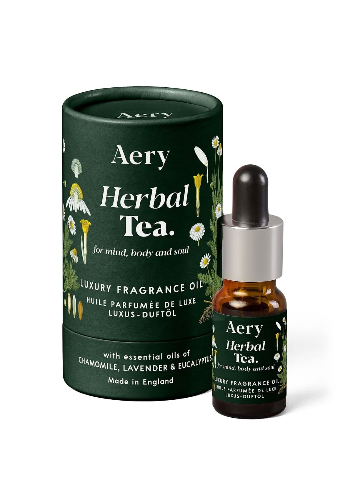 Herbal Tea fragrance oil by Aery displayed next to product packaging on white background