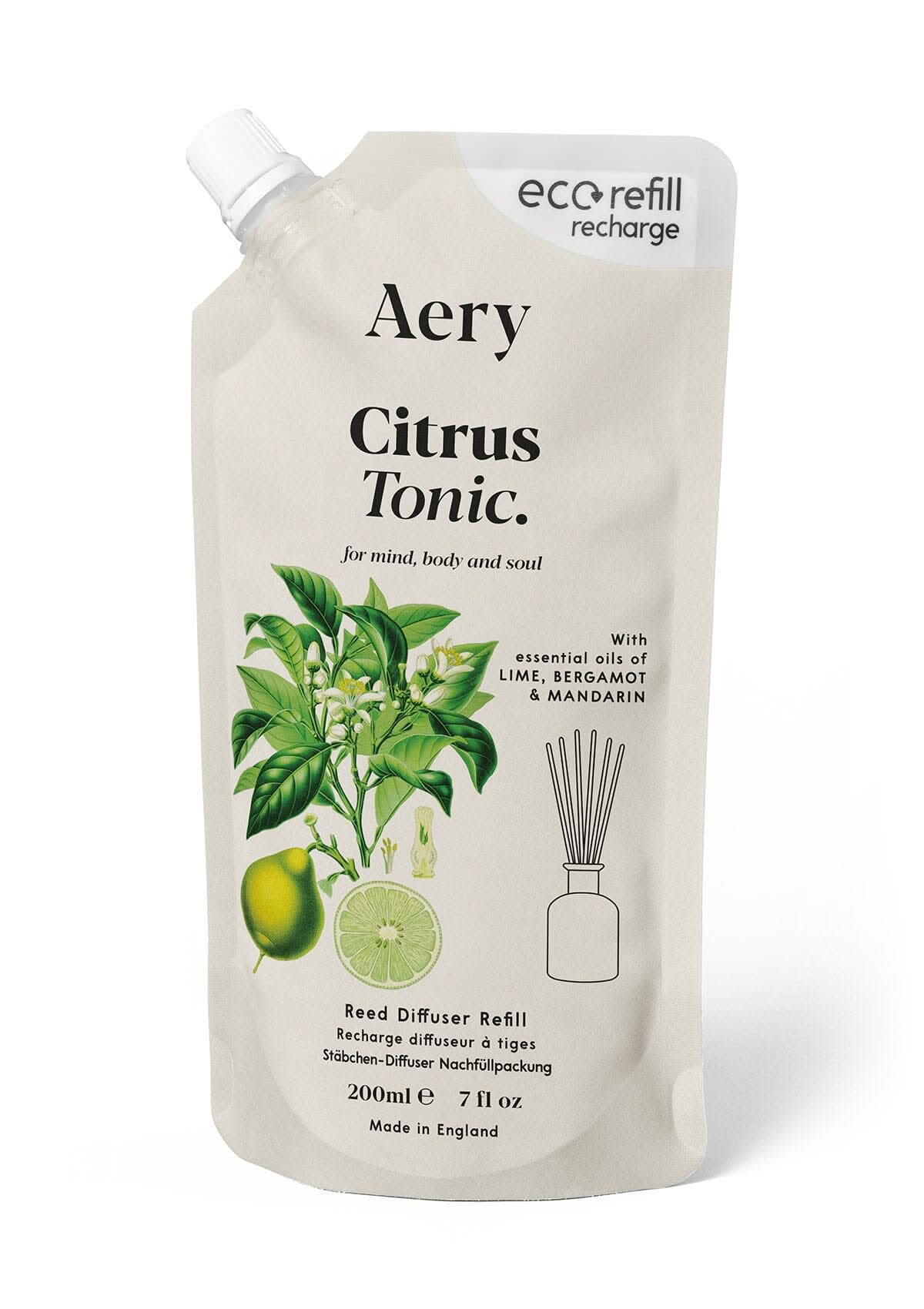 Citrus Tonic reed diffuser refill pouch by aery displayed on white background