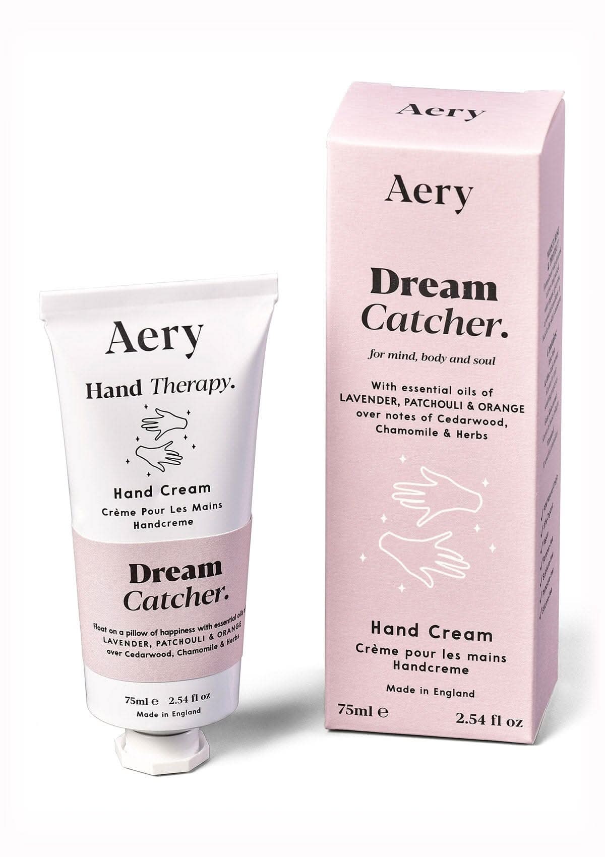 Lilac Dream Catcher hand cream displayed next to product packaging on white background
