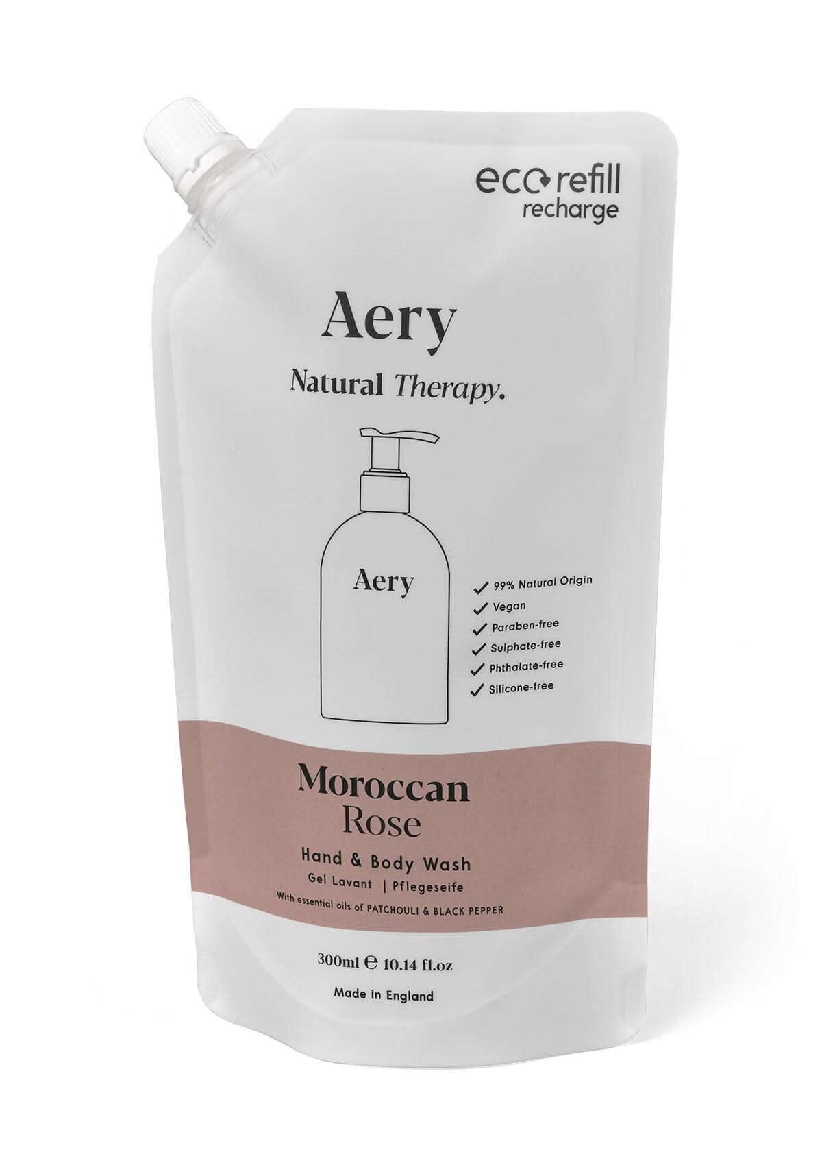 Aubergine Moroccan Rose hand and body wash refill pouch by aery displayed on white background