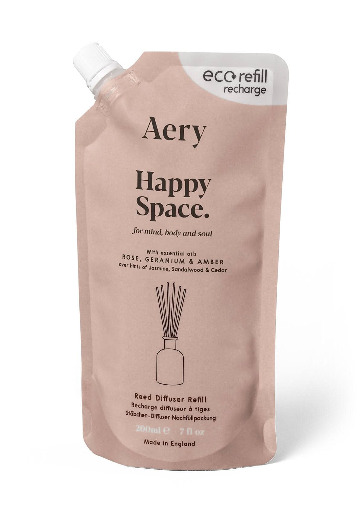Happy Space reed diffuser refill pouch by aery displayed on white background