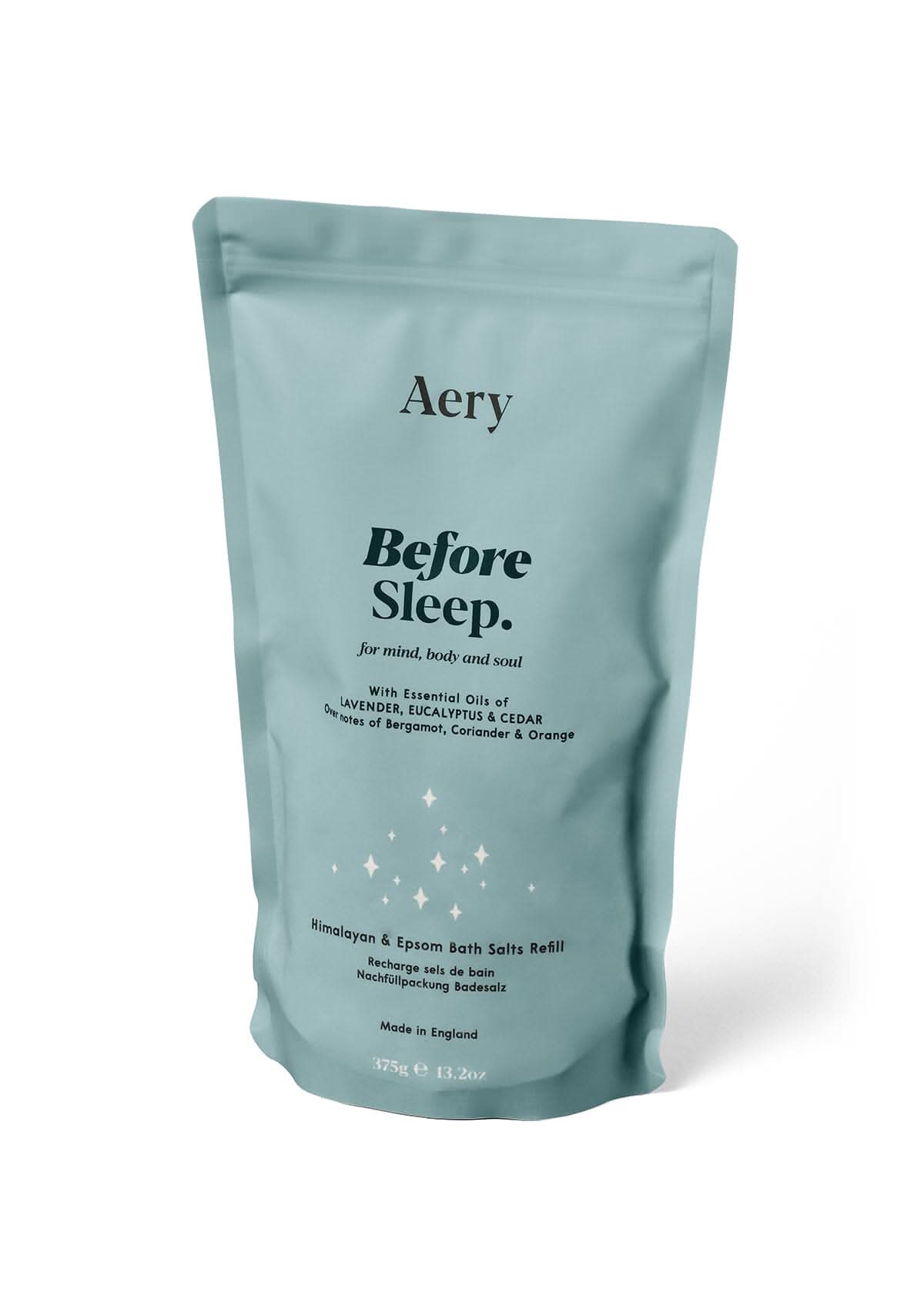 Blue Before Sleep bath salts refill pouch by Aery displayed on white background