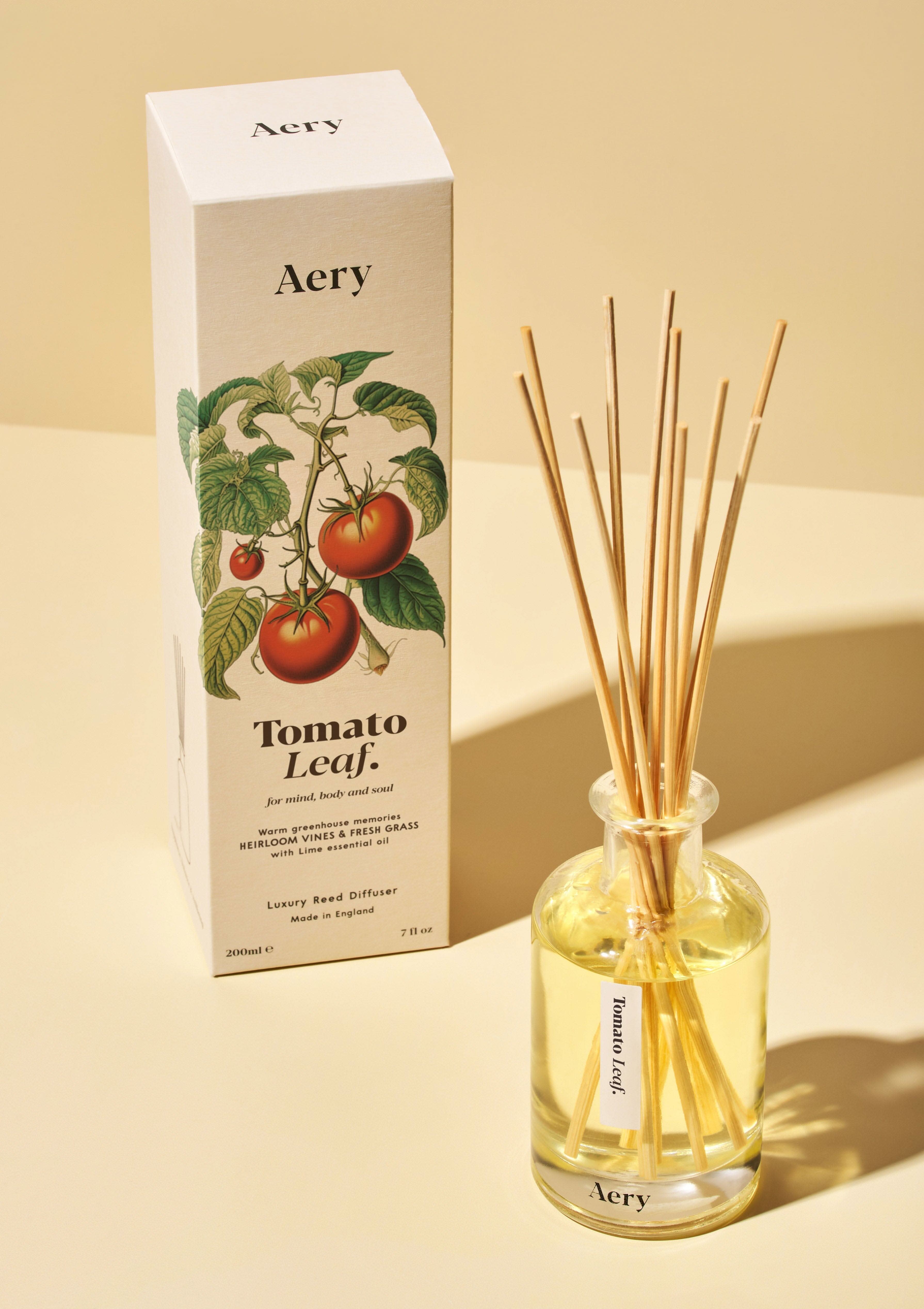 Tomato Leaf diffuser by Aery displayed on yellow bacground