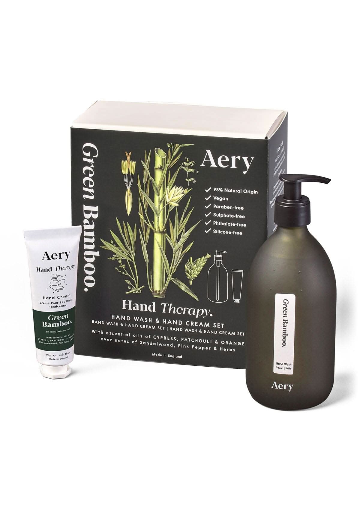 Green Bamboo Hand cream and wash set by Aery on white background
