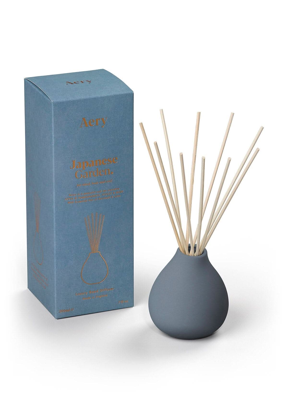 Blue Japanese Garden diffuser with product packaging by Aery