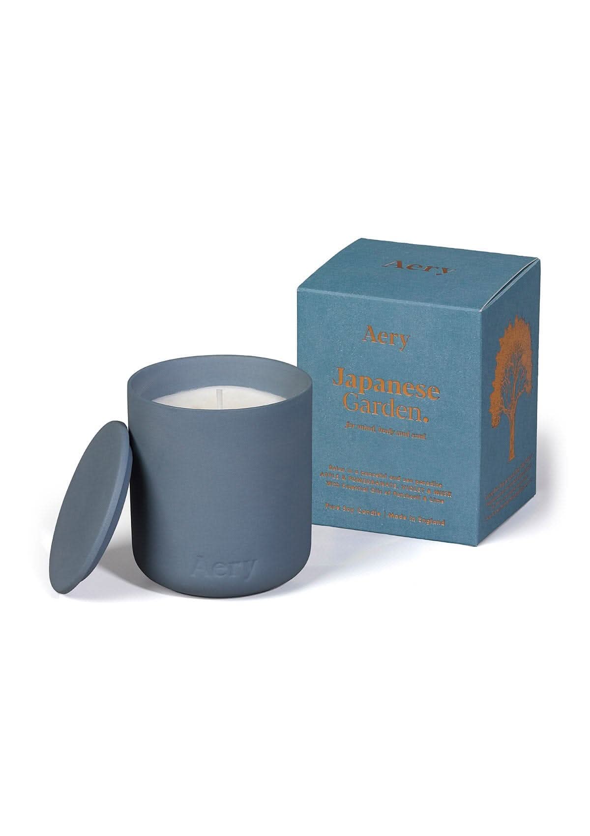 Blue Japanese Garden ceramic scented candle by Aery on white bacground